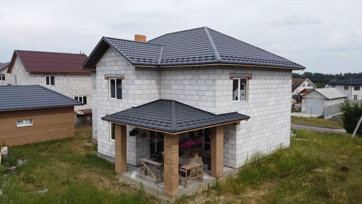 Дом из газоблока 2 этажа с террасой